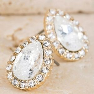 Tear Drop Cracked Glass Stone Earrings